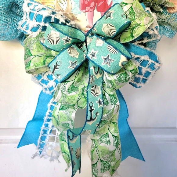 Christmas Beach Santa Wreath Coastal Starfish Rudolph Deco Mesh Bow - Picture 8 of 8